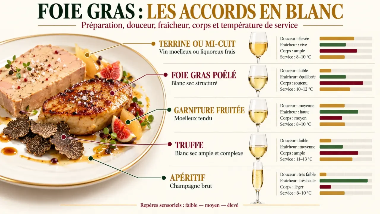 Accords vin blanc foie gras selon la préparation et le style de vin